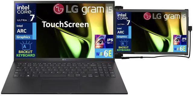 Alt view image 3 of 7 - LG gram AI Powered Laptop 15.6" Touchscreen IPS FHD Display (Intel Ultra 7-155H, 16GB LPDDR5X, 1TB SSD, Intel Arc, Backlit KB, Thunderbolt 4, WiFi 6E, Webcam, Win 11 Home) w/Duex Max DS Monitor