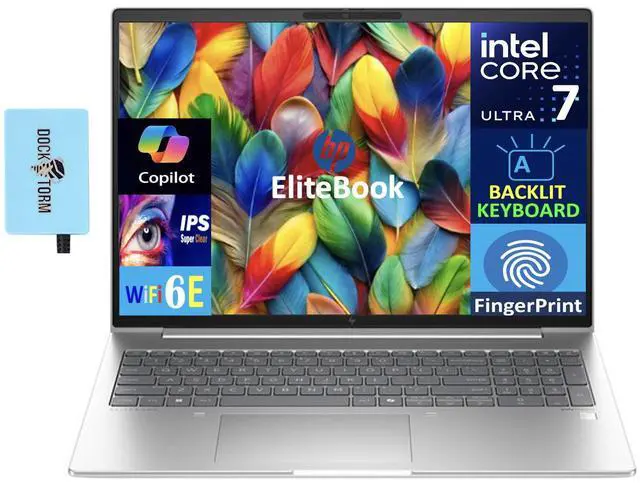 Main image of HP EliteBook Business Laptop 16.0" WUXGA Display (Intel Ultra 7 165U , 32GB DDR5, 4TB PCIe SSD, Intel Graphics, Backlit KB, Fingerprint, 2 Thunderbolt 4, WiFi 6E, Win 11 Pro) w/DKZ USB Port Expander