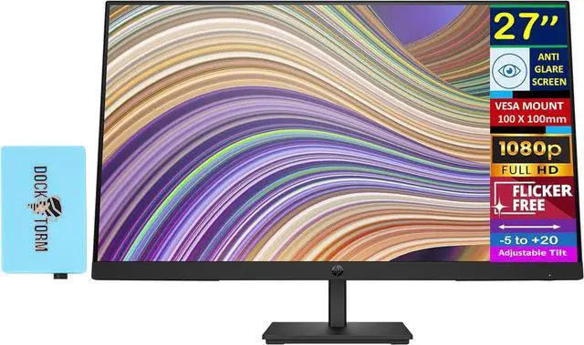 Main image of HP P27 G5 27" FHD IPS Monitor with 5ms Response Time, Anti Glare, Flicker Free, VESA Mount (100 x 100mm), Displayport, HDMI & Dockztorm USB Port Expander, Black Color (64X69AA#ABA)