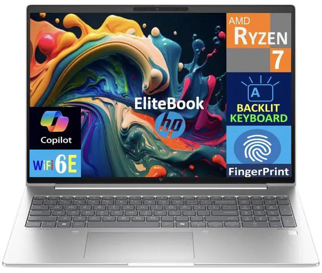Main image of HP Elitebook Business Laptop 16.0" IPS WUXGA Display (AMD Ryzen 7 7735U, 64GB DDR5, 2TB PCIe SSD, AMD Radeon, Backlit KB, Fingerprint, WiFi 6E, Webcam, Bluetooth 5.3, Win 11 Pro)
