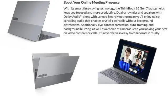 Alt view image 2 of 6 - Lenovo ThinkBook Business Laptop 16.0" IPS WUXGA Display (AMD Ryzen 5 7533HS, 16GB DDR5, 4TB PCIe SSD, AMD Radeon, Fingerprint, WiFi 6E, Webcam, Bluetooth 5.3, Win 11 Pro)