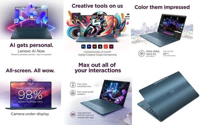 Alt view image 2 of 7 - Lenovo Yoga AI Powered Laptop 14.0" Touchscreen OLED 4K Display (Intel Ultra 7-258V, 32GB LPDDR5X, 1TB M.2  PCIe SSD, Intel Arc 140V, Backlit KB, Fingerprint, 2 Thunderbolt 4, WiFi 7, Win 11 Pro)