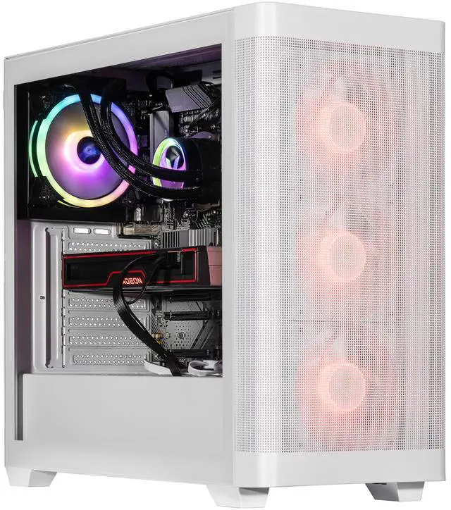 Main image of Velztorm White Pilum Custom Built Gaming Desktop PC (AMD Ryzen 7 5700X, AMD Radeon RX 9060 XT, 32GB DDR4, 2TB PCIe SSD, RGB Fans, 120mm AIO, 750W PSU, WiFi 5, Bluetooth 5.0, RJ-45, Win 11 Home)