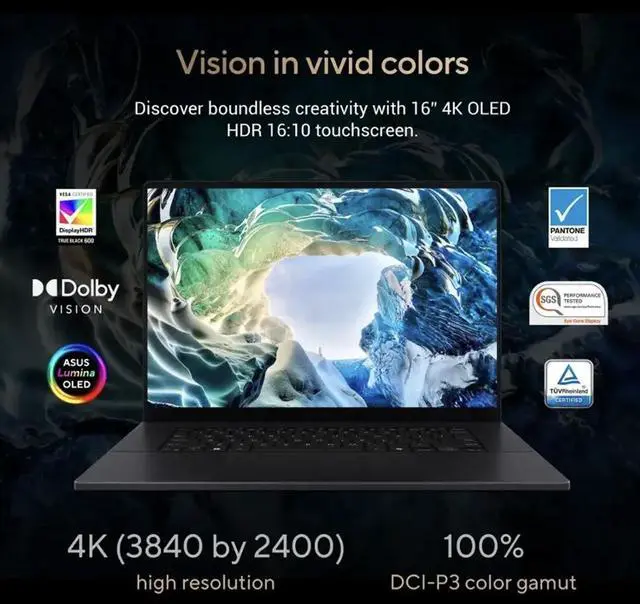 Alt view image 3 of 7 - ASUS ProArt AI Powered Laptop 16.0" Touchscreen OLED 4K Display (AMD Ryzen AI 9 HX 370, 32GB LPDDR5X, 4TB PCIe SSD, GeForce RTX 5070, Backlit KB, WiFi 7, Webcam, Bluetooth 5.4, Win 11 Home)