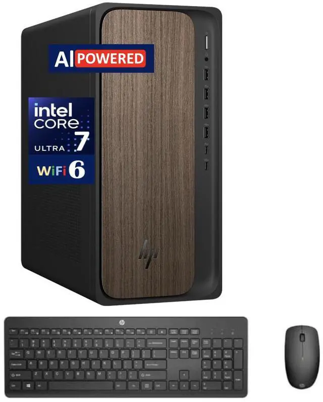 Main image of HP OmniDesk AI PC Desktop (Intel Ultra 7-265, 8GB DDR5, 256GB SSD, Intel Graphics, 280W PSU, WiFi 6, Bluetooth 5.2, RJ-45, 1 Display Port, 1, Win 11 Home)