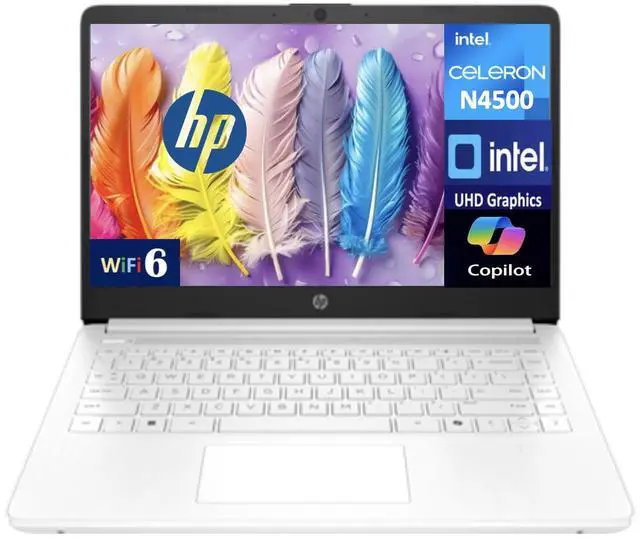 Main image of HP 14 Everyday Value Laptop 14.0" HD HD Display (Intel Celeron N4500, 4GB DDR4, 64GB SSD, Intel UHD, WiFi 6, Webcam, Bluetooth 5.4, Win 11 Home S-Mode)