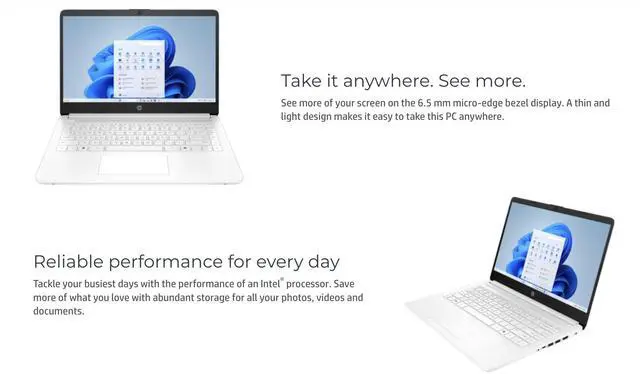 Alt view image 2 of 7 - HP 14 Everyday Value Laptop 14.0" HD HD Display (Intel Celeron N4500, 4GB DDR4, 64GB SSD, Intel UHD, WiFi 6, Webcam, Bluetooth 5.4, Win 11 Home S-Mode)