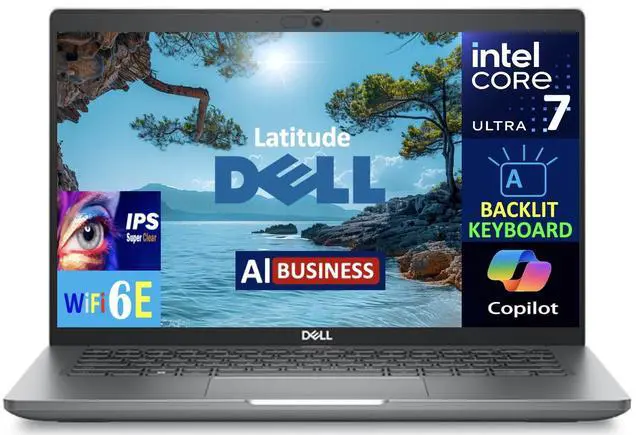 Main image of Dell Latitude AI Business Laptop 14.0" IPS FHD Display (Intel Ultra 7 165U , 16GB DDR5, 256GB SSD, Intel Graphics, Backlit KB, 2 Thunderbolt 4, WiFi 6E, Webcam, Bluetooth 5.3, Win 11 Pro)