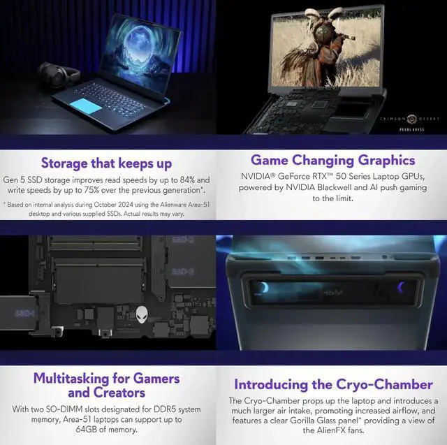 Alt view image 2 of 7 - Alienware 16 Area-51 AI Gaming Laptop 16.0" 240Hz IPS WQXGA Display (Intel Ultra 9- 275HX, NVIDIA GeForce RTX 5070 Ti 12GB, 32GB DDR5, 2TB SSD, RGB KB, 2 Thunderbolt 5, WiFi 7, Webcam, Win 11 Home)
