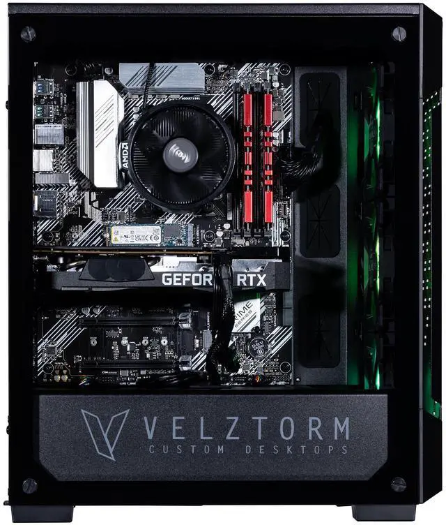 Alt view image 4 of 7 - Velztorm Fultix Custom Built Gaming Desktop PC (AMD Ryzen 5-5500, AMD Radeon RX 9060 XT, 32GB DDR4, 2TB PCIe SSD + 2TB HDD, 750W PSU, WiFi 4, Bluetooth 4.2, RJ-45, HDMI, Win 11 Home)