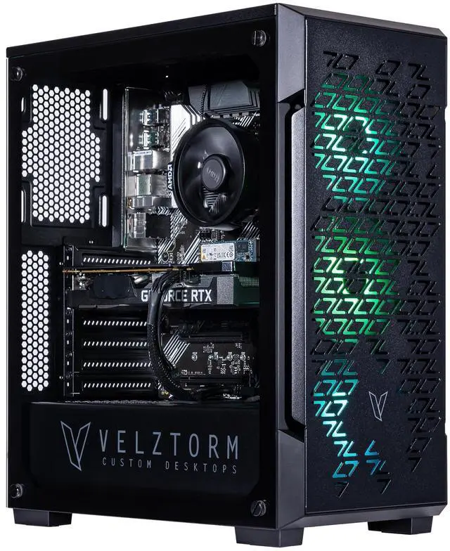 Main image of Velztorm Fultix Custom Built Gaming Desktop PC (AMD Ryzen 5-5500, AMD Radeon RX 9060 XT, 32GB DDR4, 2TB PCIe SSD + 2TB HDD, 750W PSU, WiFi 4, Bluetooth 4.2, RJ-45, HDMI, Win 11 Home)