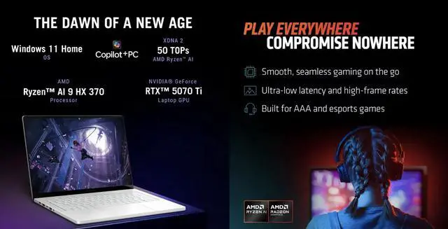 Alt view image 3 of 7 - ASUS ROG Zephyrus AI Gaming Laptop 14.0" 120Hz OLED 2.8K Display (AMD Ryzen AI 9 HX 370, NVIDIA GeForce RTX 5070 Ti 12GB, 32GB LPDDR5X, 1TB SSD, RGB KB, WiFi 7, Webcam, Bluetooth 5.3, Win 11 Home)