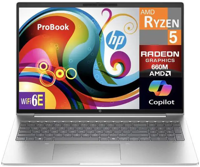 Main image of HP ProBook Business Laptop 16.0" WUXGA Display (AMD Ryzen 5 7535U, 8GB DDR5, 2TB PCIe SSD, AMD Radeon 660M, WiFi 6E, Webcam, Bluetooth 5.3, Win 11 Pro)