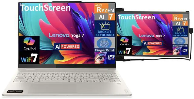 Alt view image 3 of 7 - Lenovo Yoga AI Powered 2-in-1 Laptop 16.0" Touchscreen IPS WUXGA Display (AMD Ryzen AI 7 350, 16GB LPDDR5X, 2TB M.2  PCIe SSD, Backlit KB, Fingerprint, WiFi 7, Win 11 Pro) w/Duex Max DS Monitor