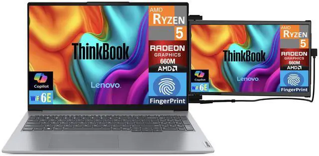 Alt view image 3 of 7 - Lenovo ThinkBook Business Laptop 16.0" IPS WUXGA Display (AMD Ryzen 5 7533HS, 64GB DDR5, 8TB PCIe SSD, AMD Radeon, Fingerprint, WiFi 6E, Webcam, Bluetooth 5.3, Win 11 Home) w/Duex Max DS Monitor