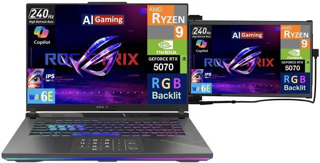 Alt view image 3 of 7 - ASUS ROG Strix G16 AI Gaming Laptop 16.0" 240Hz IPS WQXGA Display (AMD Ryzen 9 9955HX, NVIDIA GeForce RTX 5070 8GB, 32GB DDR5, 1TB SSD, RGB KB, WiFi 6E, Webcam, Win 11 Home) w/Duex Max DS Monitor