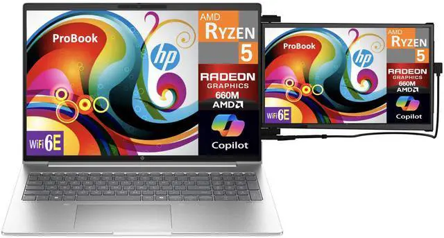 Alt view image 3 of 7 - HP ProBook Business Laptop 16.0" IPS WUXGA Display (AMD Ryzen 5 7535U, 8GB DDR5, 256GB SSD, AMD Radeon 660M, WiFi 6E, Webcam, Bluetooth 5.3, Win 11 Pro) w/Duex Max DS Monitor