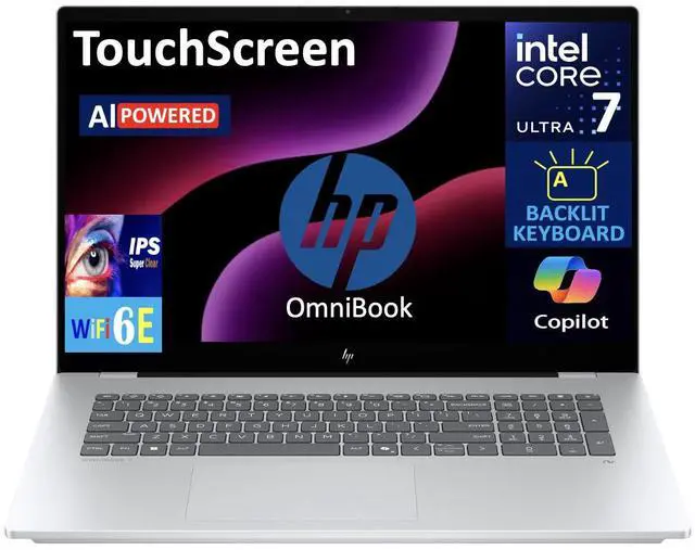 Main image of HP OmniBook AI Powered Laptop 17.3" Touchscreen IPS FHD Display (Intel Ultra 7-258V, 32GB LPDDR5X, 4TB PCIe SSD, Intel Arc 140V, Backlit KB, Thunderbolt 4, WiFi 6E, Webcam, Bluetooth 5.3, Win 11 Pro)