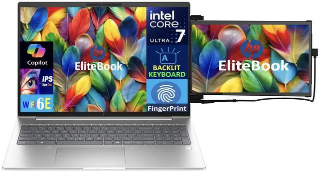 Alt view image 3 of 7 - HP EliteBook Business Laptop 16.0" IPS WUXGA Display (Intel Ultra 7 165U , 16GB DDR5, 4TB PCIe SSD, Intel Graphics, Backlit KB, Fingerprint, 2 Thunderbolt 4, WiFi 6E, Win 11 Pro) w/Duex Max DS Monitor