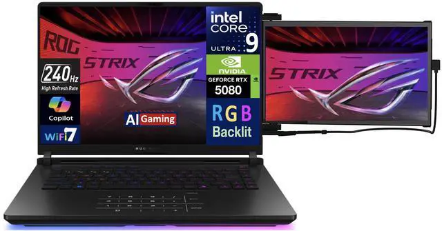 Alt view image 3 of 7 - ASUS ROG Strix AI Gaming Laptop 16.0" 240Hz Mini LED WQXGA Display (Intel Ultra 9- 275HX, GeForce RTX 5080 16GB, 32GB DDR5, 2TB SSD, RGB KB, 2 Thunderbolt 5, WiFi 7, Win 11 Pro) w/Duex Max DS Monitor