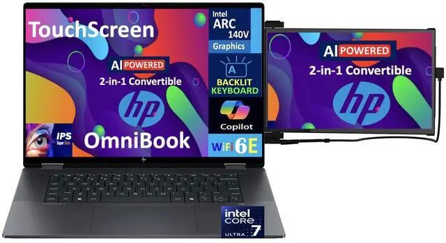 Alt view image 3 of 7 - HP OmniBook AI Powered 2-in-1 Laptop 16.0" Touchscreen IPS WUXGA Display (Intel Ultra 7-258V, 32GB LPDDR5X, 2TB SSD, Backlit KB, Thunderbolt 4, WiFi 6E, Webcam, Win 11 Home) w/Duex Max DS Monitor