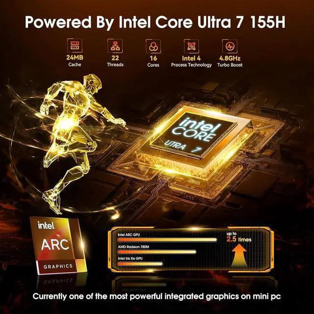 Alt view image 3 of 6 - ASUS NUC AI Powered Mini Desktop (Intel Ultra 7- 165H, No OS, 8GB DDR5, 1TB PCIe SSD, 2 Thunderbolt 4, WiFi 6E, Bluetooth 5.3, 120W PSU, RJ-45, 2 x HDMI 2.1, Win 11 Pro)