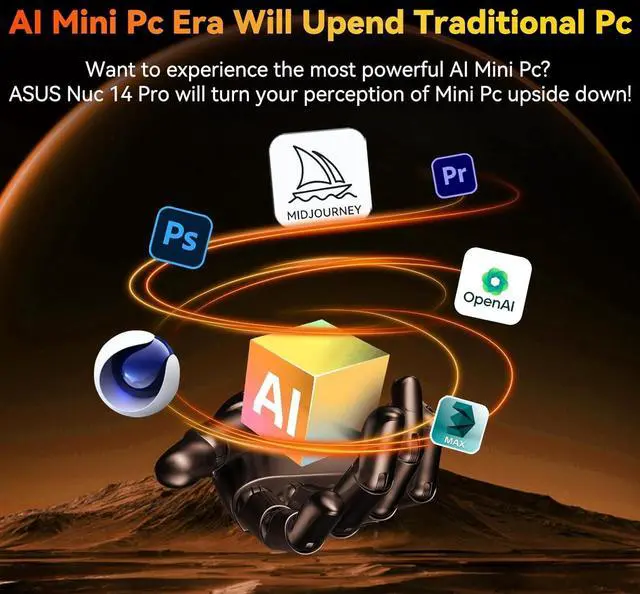 Alt view image 4 of 6 - ASUS NUC AI Powered Mini Desktop (Intel Ultra 7- 165H, No OS, 8GB DDR5, 1TB PCIe SSD, 2 Thunderbolt 4, WiFi 6E, Bluetooth 5.3, 120W PSU, RJ-45, 2 x HDMI 2.1, Win 11 Pro)