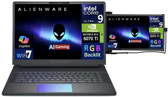 Alt view image 3 of 7 - Alienware 16 Area-51 Area-51 AI Gaming Laptop 16.0" 240Hz IPS WQXGA Display (Intel Ultra 9- 275HX, NVIDIA GeForce RTX 5070 Ti 12GB, 64GB DDR5, 8TB PCIe SSD, RGB KB, Win 11 Pro) w/Duex Max DS Monitor