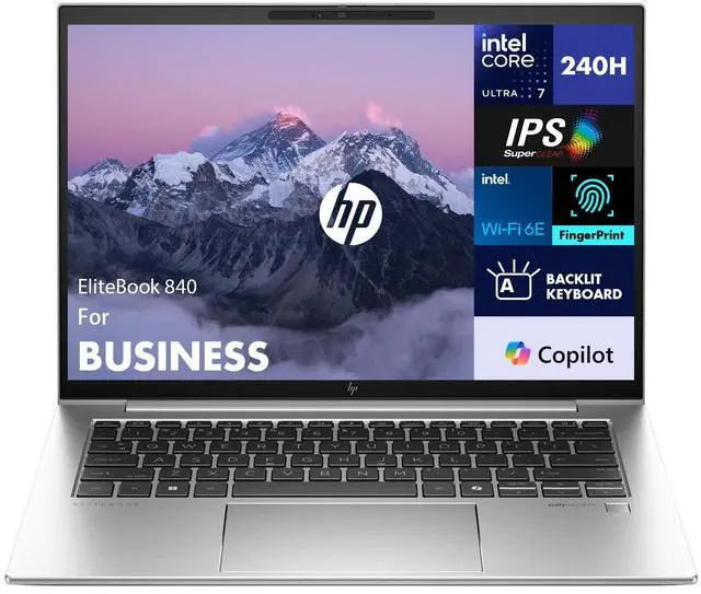 Main image of HP EliteBook 840 Business Laptop 14.0" IPS WUXGA Display (Intel Ultra 7 155U, 32GB DDR5, 512GB PCIe SSD, Intel Graphics, Backlit KB, Fingerprint, 2 Thunderbolt 4, WiFi 6E, Webcam, Win 11 Pro)