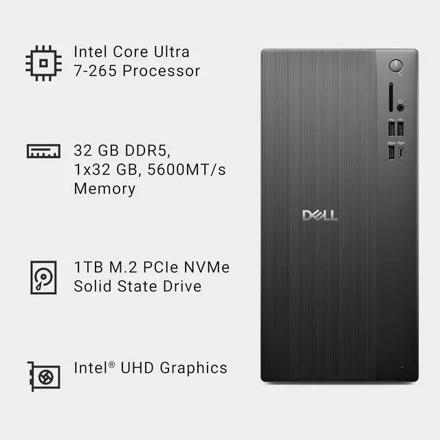 Alt view image 4 of 7 - Dell Tower Plus AI Business Desktop (Intel Ultra 7 265F, 32GB DDR5, 1TB SSD, GeForce RTX 4060, 360W PSU, WiFi 6, Bluetooth 5.2, RJ-45, 3 Display Port, HDMI, Win 11 Home)