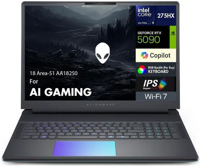 Main image of Alienware 18 Area-51 AA18250 AI Gaming Laptop 18" WQXGA (Intel Ultra 9- 275HX, GeForce RTX 5090 24GB, 64GB DDR5, 2TB SSD, Win 11 Home)