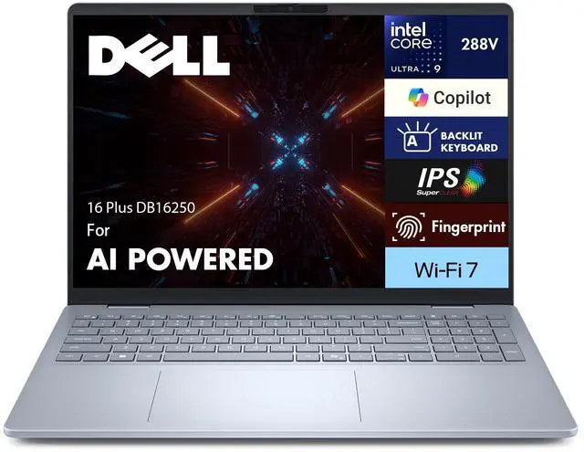 Main image of Dell 16 Plus DB16250 AI Powered Laptop 16.0" WQXGA (Intel Ultra 9-288V, 32GB LPDDR5X, 4TB PCIe SSD, Intel Arc 140V, Win 11 Pro)