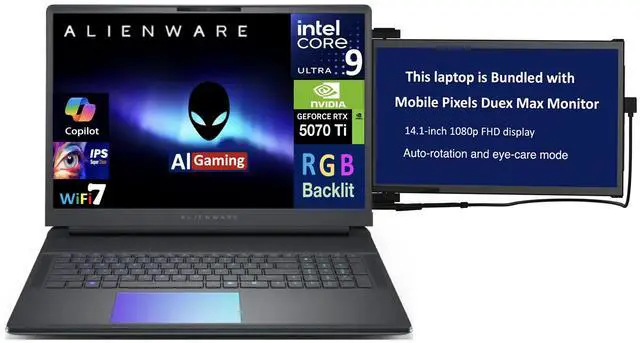 Main image of Alienware 18 Area-51 AI Gaming Laptop 18" 120Hz IPS WQXGA Display (Intel Ultra 9- 275HX, NVIDIA GeForce RTX 5070 Ti 12GB, 32GB DDR5, 8TB PCIe SSD, RGB KB, Win 11 Pro) w/Duex Max DS Monitor