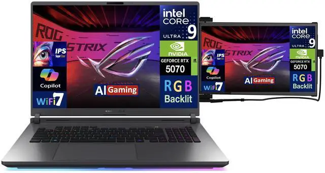 Alt view image 3 of 7 - ASUS ROG Strix AI Gaming Laptop 18" 240Hz IPS WQXGA Display (Intel Ultra 9- 275HX, NVIDIA GeForce RTX 5070 8GB, 64GB DDR5, 4TB PCIe SSD, RGB KB, Thunderbolt 4, Win 11 Pro) w/Duex Max DS Monitor