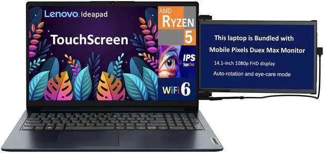 Main image of Lenovo Ideapad Everyday Value Laptop 15.6" Touchscreen IPS FHD Display (Intel i5-1334U, 40GB DDR4, 512GB M.2  PCIe SSD, Intel Iris Xe, WiFi 6, Webcam, Bluetooth 5.2, Win 11 Pro) w/Duex Max DS Monitor