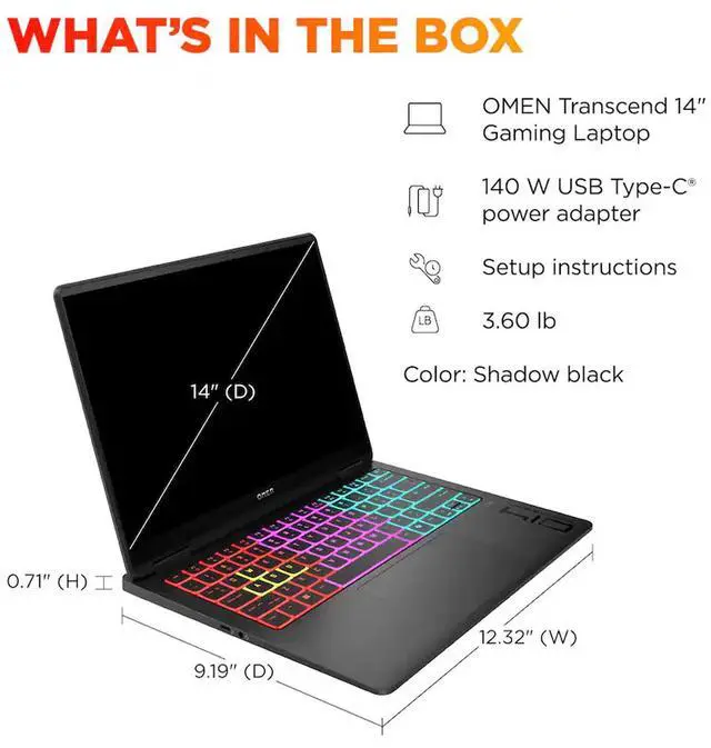 Alt view image 5 of 6 - HP OMEN Transcend 14 AI Gaming Laptop 14.0" 2.8K (Intel Ultra 9-285H, GeForce RTX 5070 8GB, 32GB LPDDR5X, 1TB SSD, Win 11 Home)