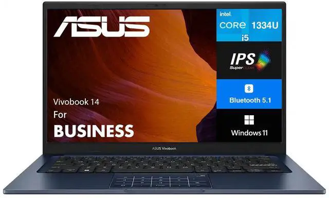 Main image of ASUS Vivobook 14 Business Laptop 14.0" IPS FHD Display (Intel i5-1334U, 24GB DDR4, 512GB PCIe SSD, Intel Iris Xe, WiFi 5, Webcam, Bluetooth 5.1, Win 11 Pro)