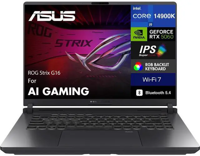 Main image of ASUS ROG Strix G16 AI Gaming Laptop 16.0" 165Hz IPS WUXGA Display (Intel i9-14900HX, NVIDIA GeForce RTX 5060 8GB, 16GB DDR5, 1TB SSD, RGB KB, Thunderbolt 4, WiFi 7, Webcam, Bluetooth 5.4, Win 11 Home)