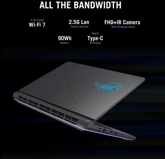 Alt view image 4 of 7 - ASUS ROG Strix G16 AI Gaming Laptop 16.0" 165Hz IPS WUXGA Display (Intel i9-14900HX, NVIDIA GeForce RTX 5060 8GB, 16GB DDR5, 1TB SSD, RGB KB, Thunderbolt 4, WiFi 7, Webcam, Bluetooth 5.4, Win 11 Home)