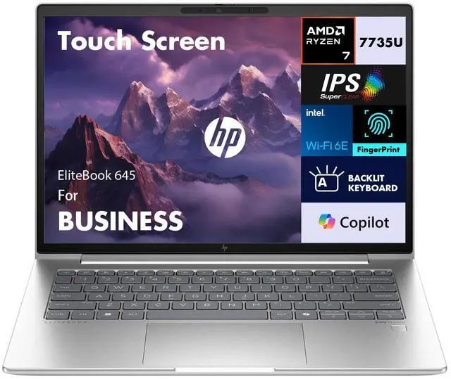 Main image of HP EliteBook 645 Business Laptop 14.0" Touchscreen IPS WUXGA Display (AMD Ryzen 7 7735U, 16GB DDR5, 512GB SSD, AMD Radeon, Backlit KB, Fingerprint, 2 Thunderbolt 4, WiFi 6E, Webcam, Win 11 Pro)