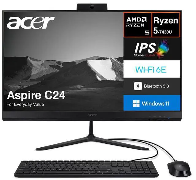 Main image of Acer Aspire C24 Everyday Value All-in-One 23.8" IPS FHD Display (AMD Ryzen 5 7430U, 8GB DDR4, 1TB PCIe SSD, AMD Radeon, WiFi 6E, Webcam, Bluetooth 5.3, Win 11 Home)
