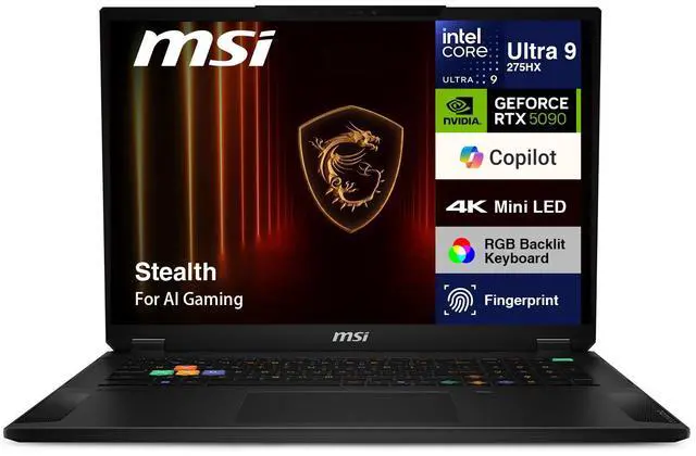 Main image of MSI Stealth AI Gaming Laptop 18" 4K (Intel Ultra 9- 275HX, NVIDIA GeForce RTX 5090 24GB, 64GB DDR5, 8TB PCIe SSD, Win 11 Pro)
