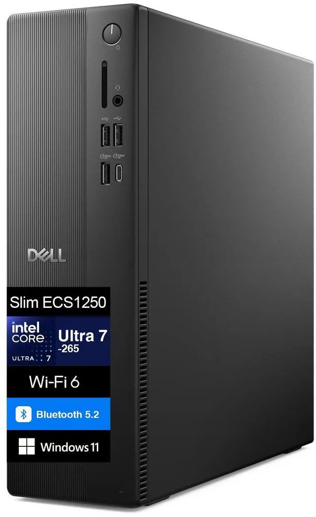 Main image of Dell Slim ECS1250 AI Powered Desktop (Intel Ultra 7-265, 64GB DDR5, 2TB PCIe SSD, Intel Graphics, 180W PSU, WiFi 6, Bluetooth 5.2, RJ-45, 1 Display Port, HDMI, Win 11 Home)