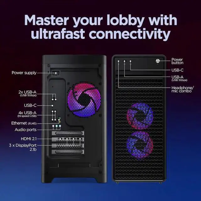 Alt view image 4 of 7 - Lenovo Legion Tower 5i Gaming Desktop PC (Intel Ultra 7 265F, GeForce RTX 5060 Ti 8GB GDDR7, 32GB DDR5, 1TB PCIe SSD, Win 11 Pro)