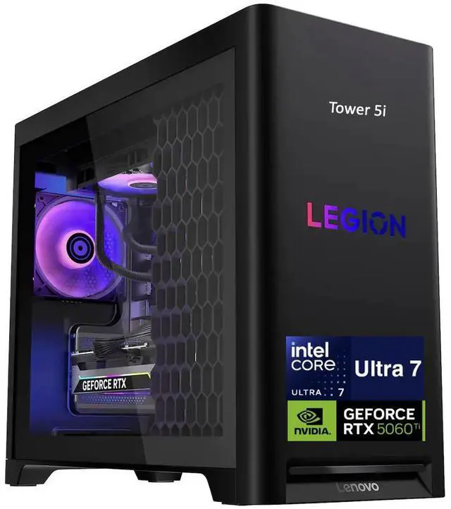 Main image of Lenovo Legion Tower 5i Gaming Desktop PC (Intel Ultra 7 265F, GeForce RTX 5060 Ti 8GB GDDR7, 32GB DDR5, 1TB PCIe SSD, Win 11 Pro)