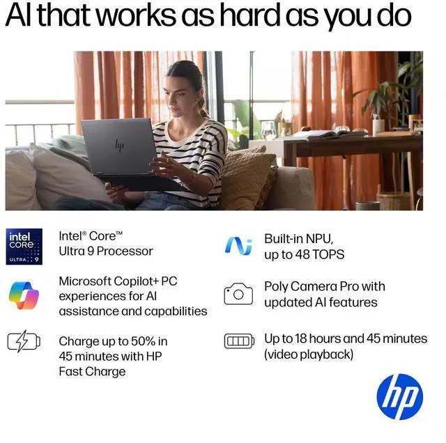 Alt view image 6 of 7 - HP OmniBook X Flip AI PC 2-in-1 Laptop 16.0" Touchscreen OLED 2.8K Display (Intel Ultra 9-288V, 32GB LPDDR5X, 2TB PCIe SSD, Backlit KB, Thunderbolt 4, WiFi 6E, Webcam, Bluetooth 5.3, Win 11 Pro)