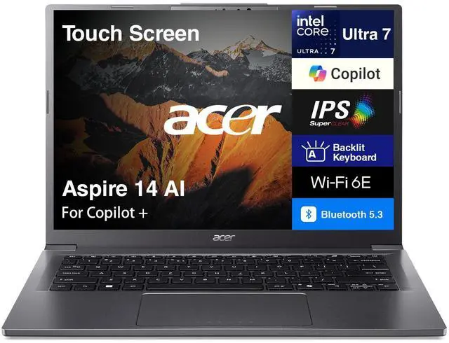 Main image of Acer Aspire 14 AI Copilot + Laptop 14.0" WUXGA (Intel Ultra 7-258V, 32GB LPDDR5X, 1TB SSD, Intel Arc 140V, Win 11 Home)