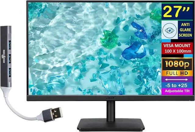 Main image of Acer Vero V7 V277 Gbmipx 27" FHD IPS Monitor with 4ms Response Time, Anti Glare, VESA Mount (100mm), HDMI, VGA & Dockztorm USB Port Expander, Black Color (UM.HV7AA.G07)