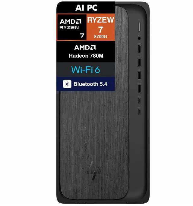 Main image of HP OmniDesk AI PC Desktop (AMD Ryzen 7 8700G, 16GB DDR5, 1TB PCIe SSD, AMD Radeon 780M, 400W PSU, WiFi 6, Bluetooth 5.4, RJ-45, 1 Display Port, HDMI, Win 11 Pro)