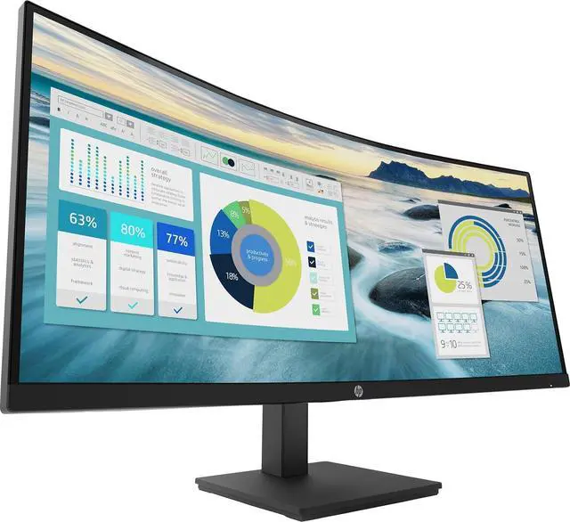 Alt view image 2 of 6 - HP 34" WQHD Monitor with 5ms Response Time, Anti-Glare, Flicker Free, 250 nits Brightness, VESA Mount (100 x 100 mm), Displayport, HDMI & Dockztorm USB Port Expander, Black Color 2 Pack